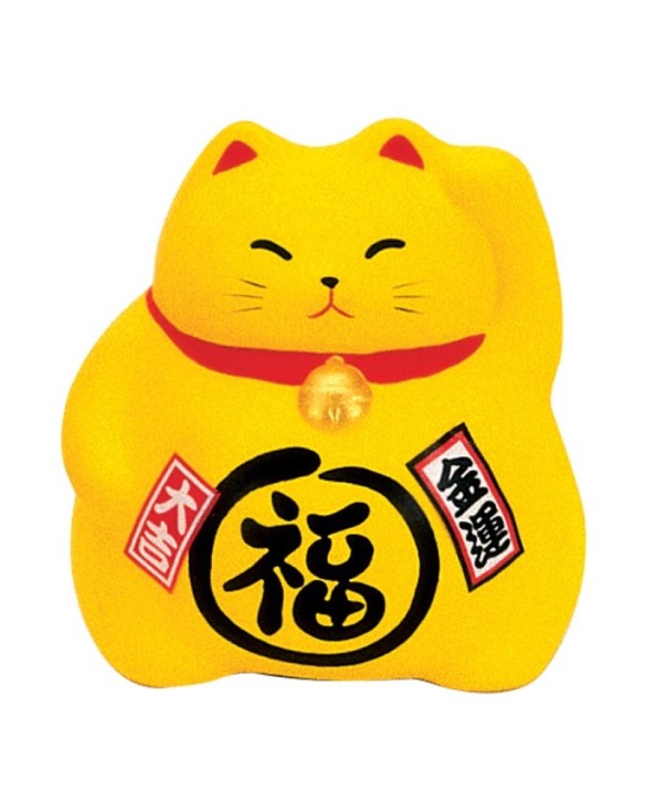 Gato 9cm "Amarillo". Hucha. Significado: Suerte en el dinero.