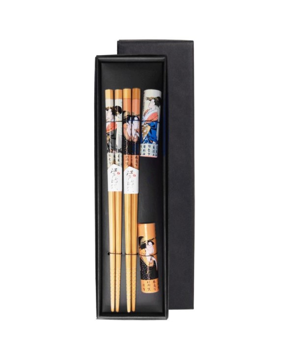 Set de 2 palillos y soportes "Geisha"