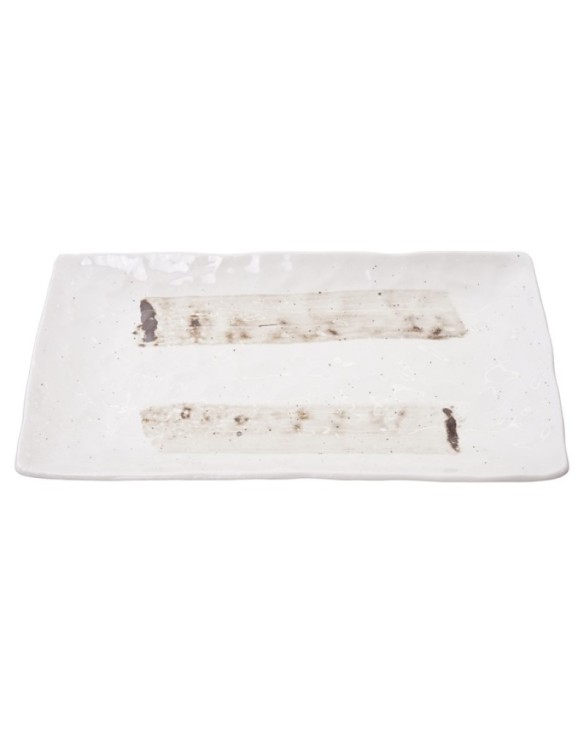 Plato rectangular de porcelana  blanco beige 17cm