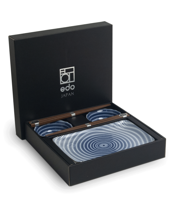 Set 2 Platos Porcelana, 2 Salseras Porcelana y 2 Palillos "Tochiri Tokusa"