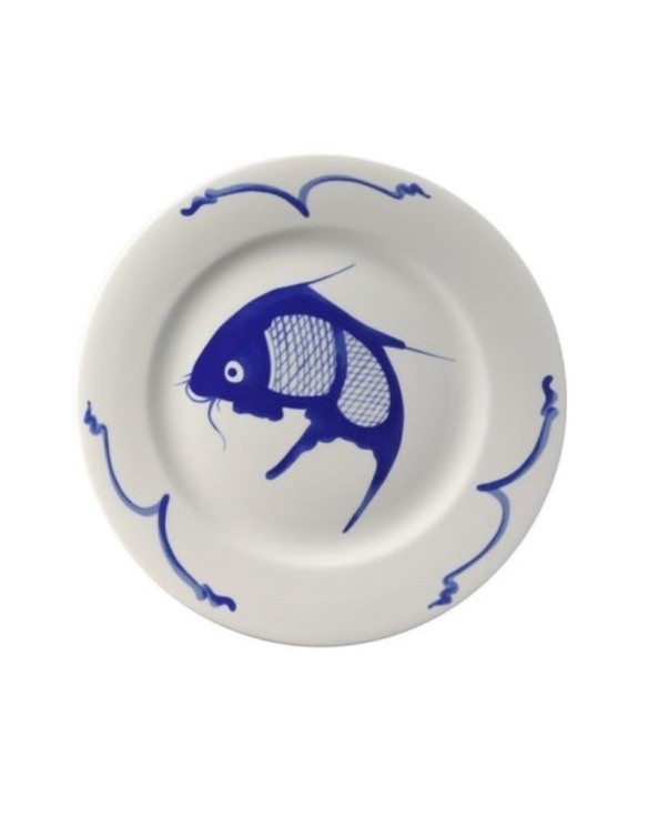 Plato redondo de porcelana azul 10,5"