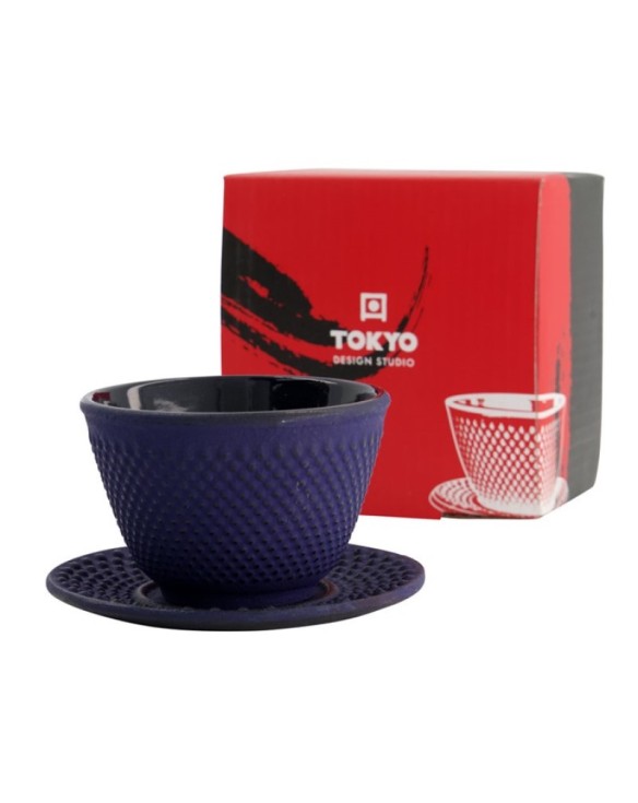 Taza de té de hierro con plato 120ml "puntos azules"