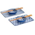 Set 2 Platos Porcelana, 2 Salseras Porcelana y 2 Palillos "Blanco y azul"