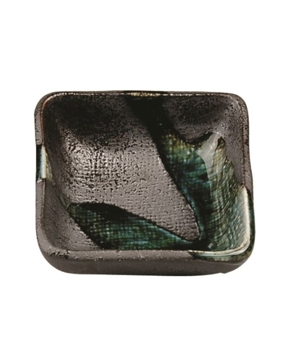 Plato cuadrado de porcelana para salsa grafito verde 7,5cm