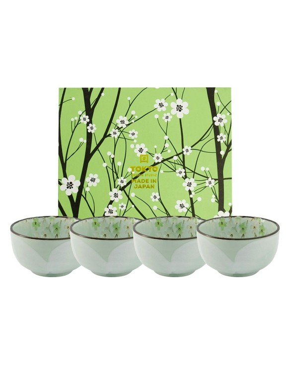 SET 4 CUENCOS 13x7CM.  PORC. "Green Cosmos"