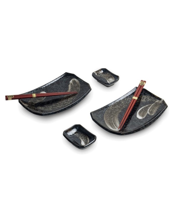 Set 2 Platos Porcelana, 2 Salseras Porcelana y 2 Palillos "Ansen"