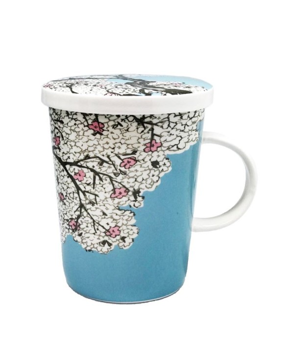 Taza de porcelana con filltro y tapa 11cm "azul sakura"