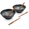 Set 2 Cuencos 21cm Porcelana con 2 Palillos y 2 Cucharas "Kuro"