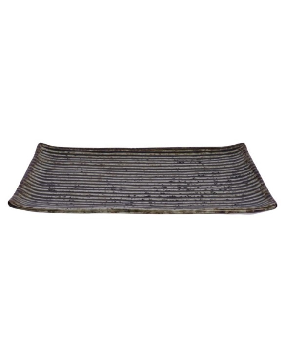 Plato rectangular de porcelana rayado marron 15cm