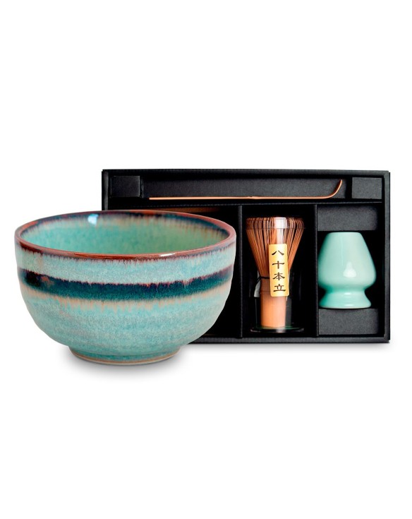 SET para Té: Cuenco, escobilla, soporte y cuchara. "Wasabi" 13x7CM