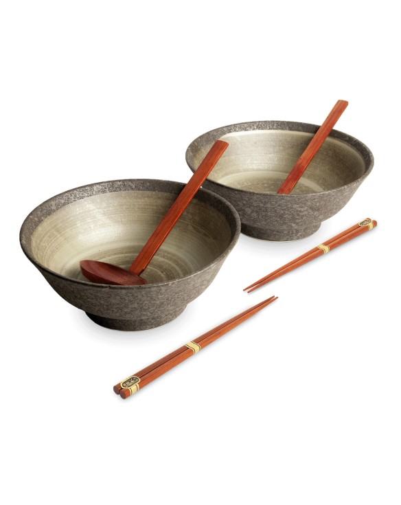 Set 2 Cuencos 21cm Porcelana + 2 Palillos + 2 Cucharas "Nenrin"