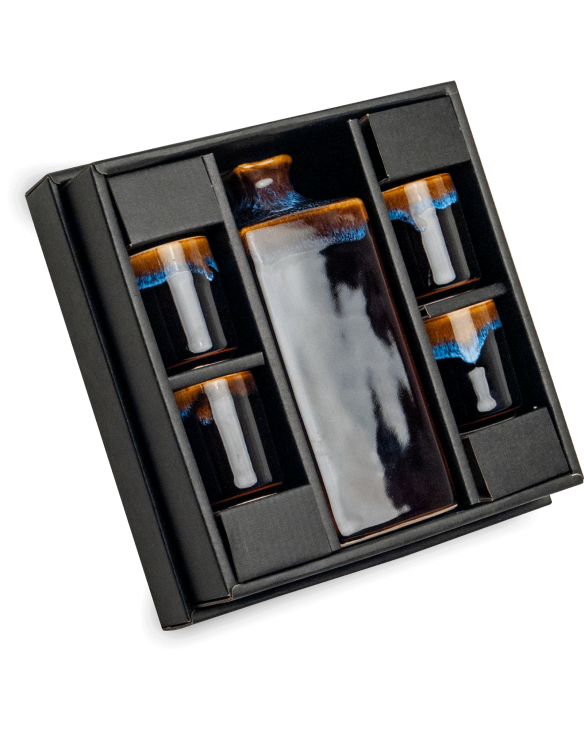 Set Sake Porcelana "Grafito-Marron-Azul" 5 piezas 450ml