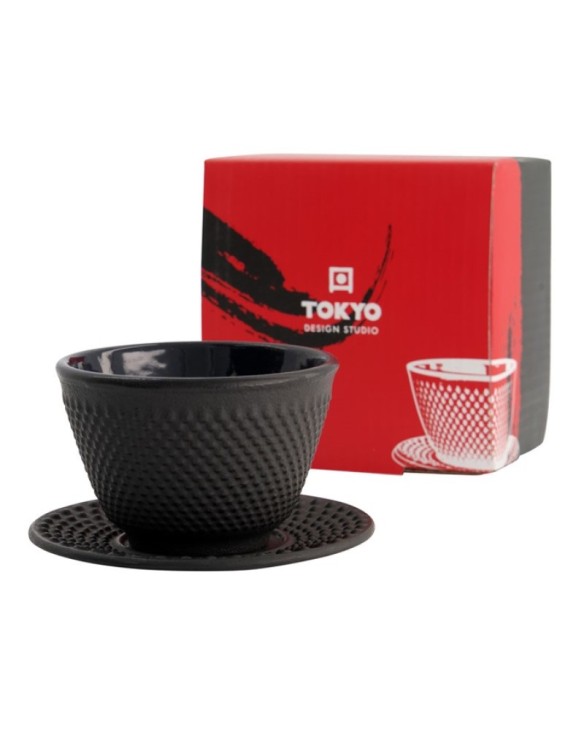 Taza de té de hierro con plato 120ml "puntos negros"