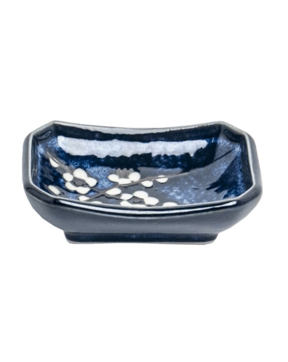 Plato rectangular de porcelana para salsa soshum azul 6,25cm
