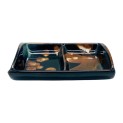 Plato rectangular de porcelana para salsa 2 espacios negro marron 8,5cm