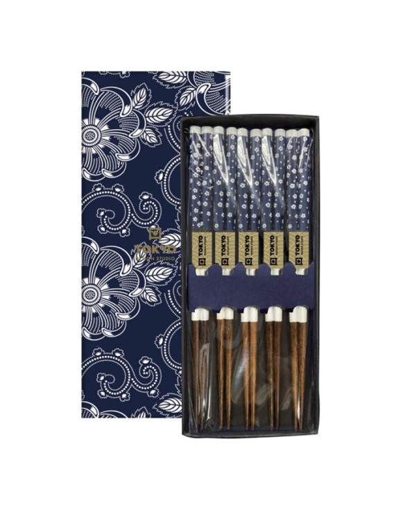 Set de Palillos -5 pares caja blanco azul