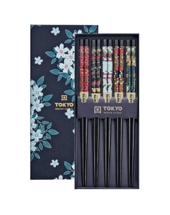 Set de Palillos -5 pares caja sakura azul