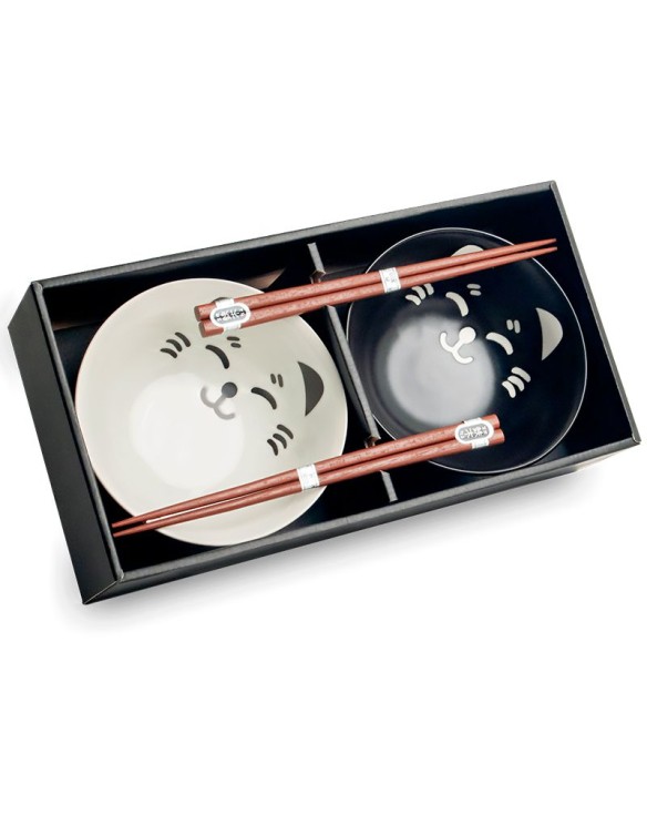 set de 2 cuencos porcelana 15cm 2 palillos "Gato"