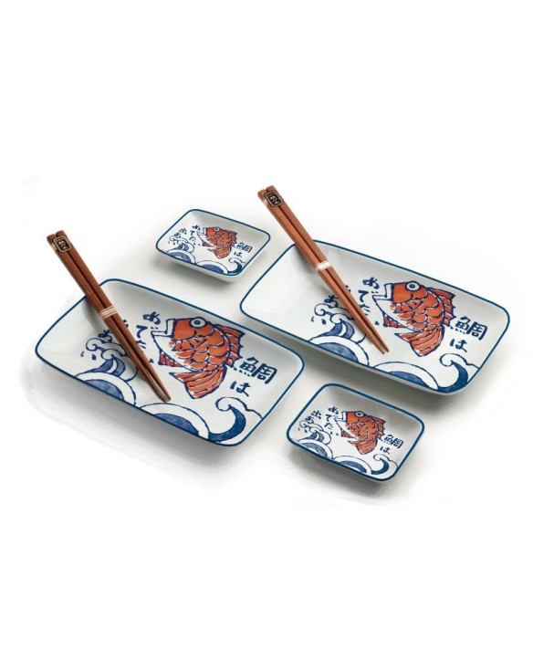 Set 2 Platos Porcelana, 2 Salseras Porcelana y 2 Palillos "Sakana"