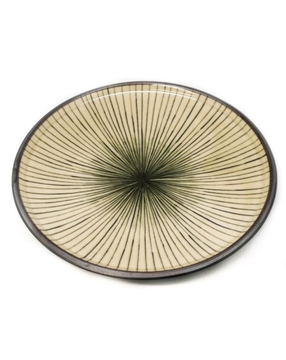 Plato redondo de porcelana verde rayas 22,5cm