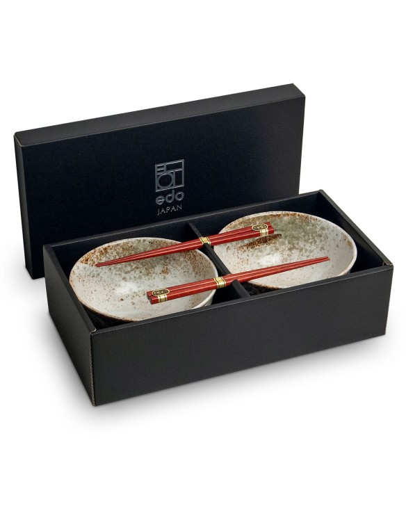 Set 2 Cuencos 17cm Porcelana + 2 Palillos "Hikari"