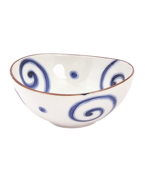 Cuenco de porcelana ovalado blanco azul 7cm