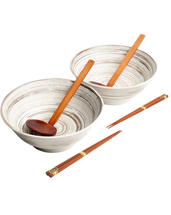 Set 2 Cuencos 21cm Porcelana, 2 Palillos y 2 Cucharas "Uzu White"