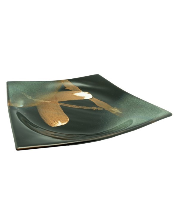 Plato cuadrado de porcelana negro marron 23cm