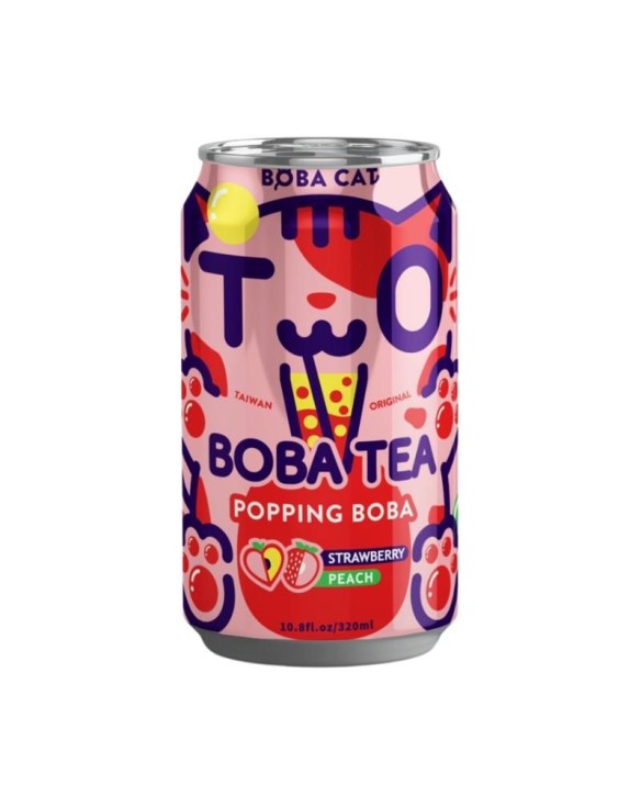 Bebida bubble tea sabor melocotón y fresa (BOBA CAT) 320ml