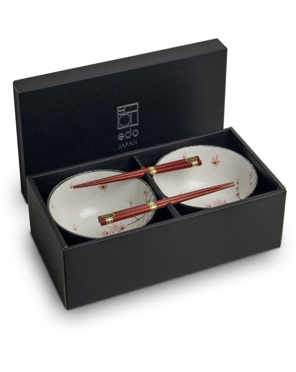 set de 2 cuencos porcelana 17cm 2 palillos "Maple leaf"