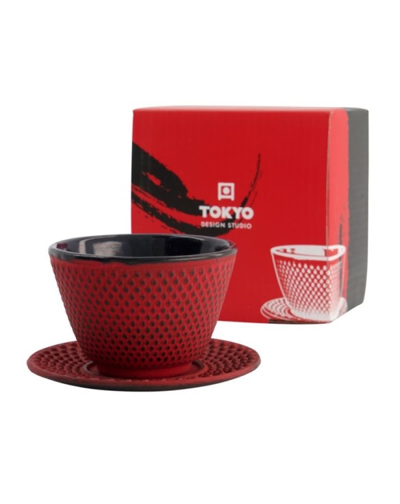 Taza de té de hierro con plato 120ml "puntos rojos"