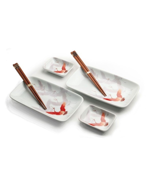 Set 2 Platos Porcelana, 2 Salseras Porcelana y 2 Palillos "Crane"