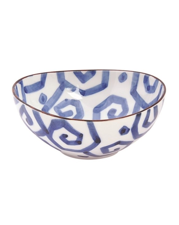 Cuenco de porcelana ovalado blanco azul 7cm