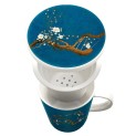 Taza de porcelana 9,5x11cm con filtro y tapa "Azul-sakura"