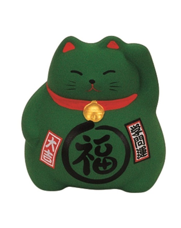 Hucha Gato verde 9cm. Suerte en los estudios