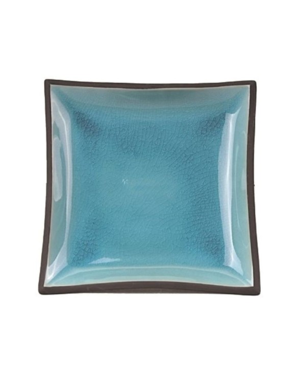 Plato cuadrado de porcelana glassy turquesa 23cm