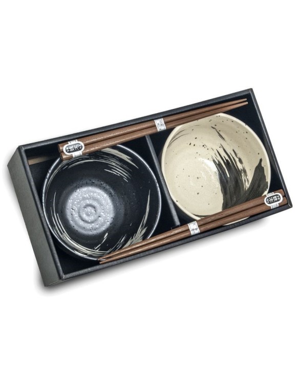 set de 2 cuencos porcelana 13cm 2 palillos "Brush"