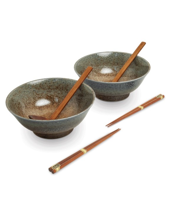 set de 2 cuencos porcelana 21 cm 2 palillos 2 cucharas"Ki"