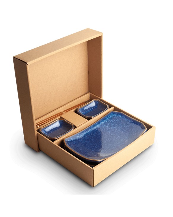 SET 2 platos, 2 salseras y palillos "blue"