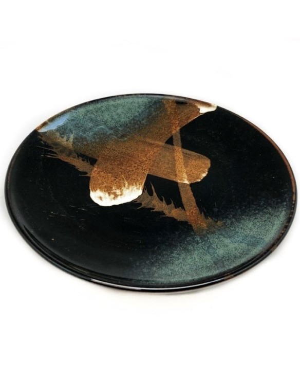 Plato redondo de porcelana negro marron 23cm