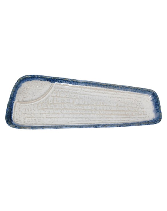Plato rectangular dividido de porcelana blanco y azul 14cm