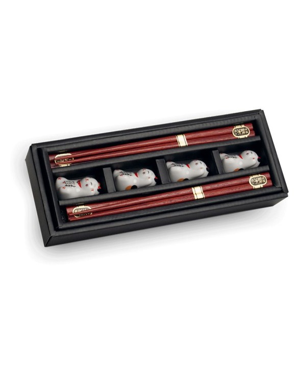 Set de 4 palillos y soportes gatito de la suerte