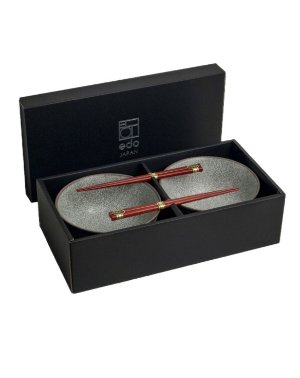 set de 2 cuencos porcelana 17cm 2 palillos "koishi"