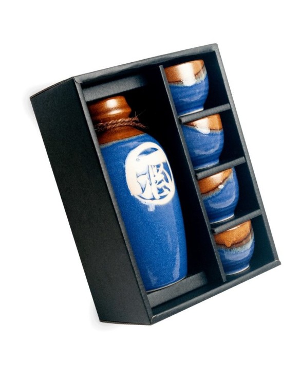 Set Sake Porcelana "Azul-Marron" 5 piezas 500ml