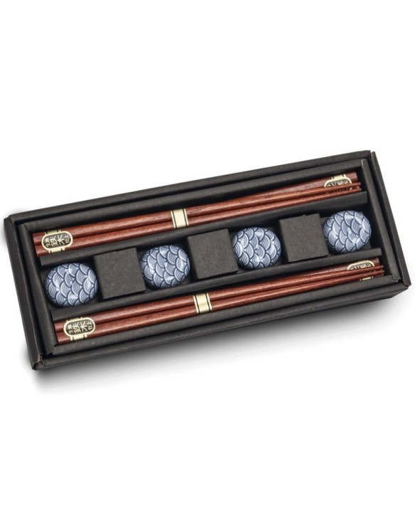 Set de 4 palillos y soportes ondas azules