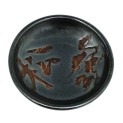 Plato redondo de porcelana negro con letras para salsa.9,5cm