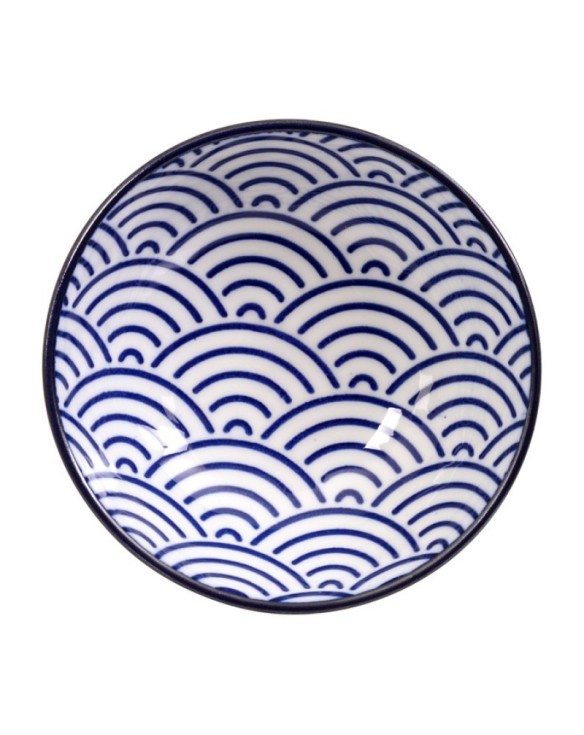 Plato redondo de porcelana con ondas azules para salsa 9,5cm