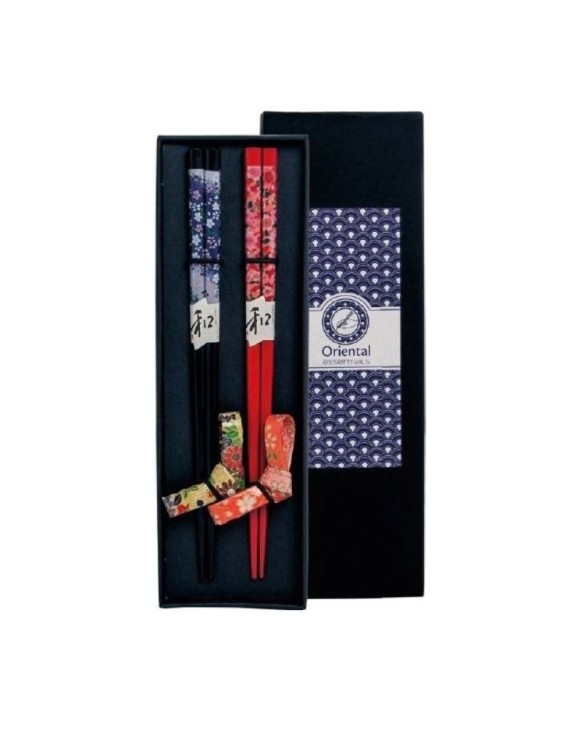 Set de 2 palillos y soportes "Rojo  y negro"