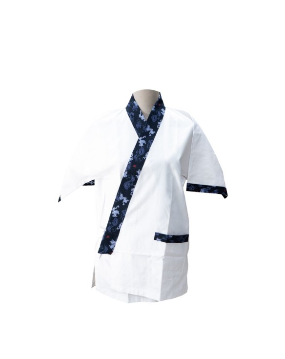 kimono yukata blanca cuello azul