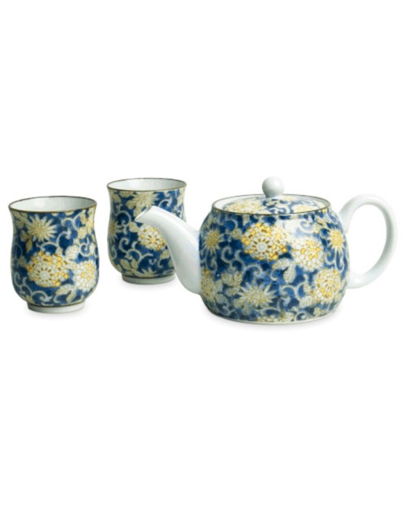 Set de té "Flores azul-amarillo" 3 piezas